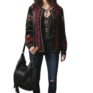 Vintage 80s Saxton Hall rose botanical peacock print Velvet Jacket